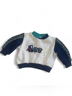 Vintage Toddler Train Pullover Sweatshirt - Navy & Heather Gray